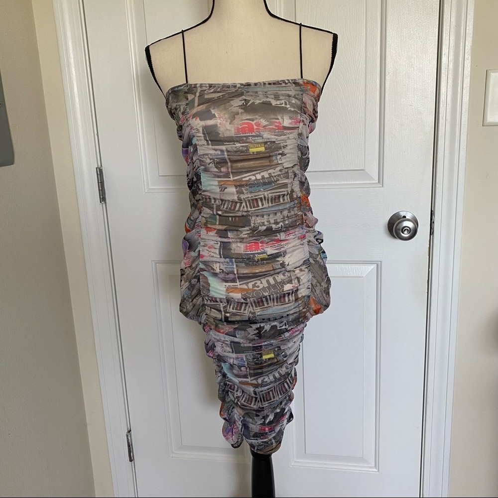 Poster Rusched Mesh Midi Dress